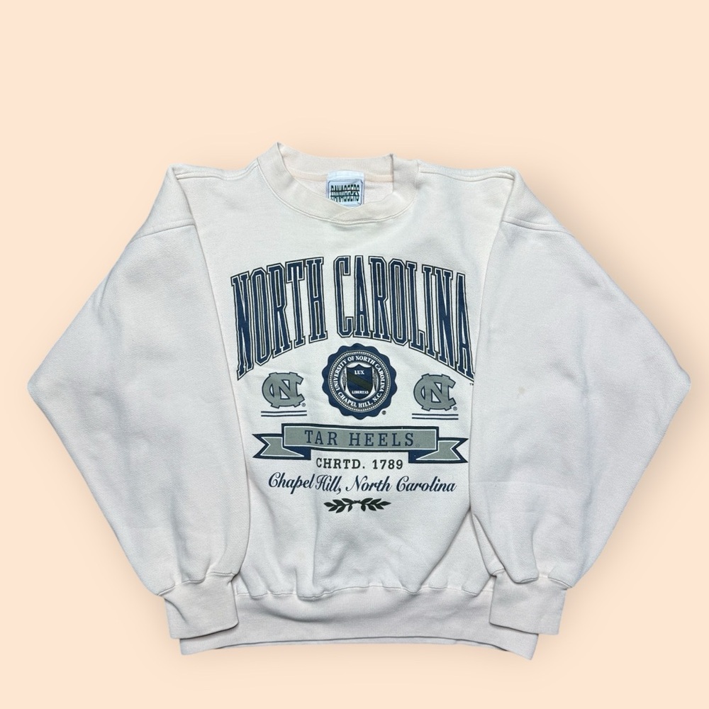 Vintage 1990s North Carolina Tar Heels Crewneck Sweatshirt Large Beige UNC 90s